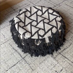 West Elm Boho Chic Pouf Charcoal Cream Metallic